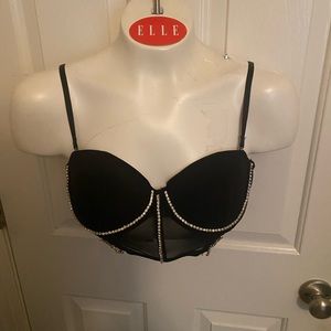 NEW NUE GARAGE Bustier Black & Bling Rhinestones  Bralette Small NWT lingerie